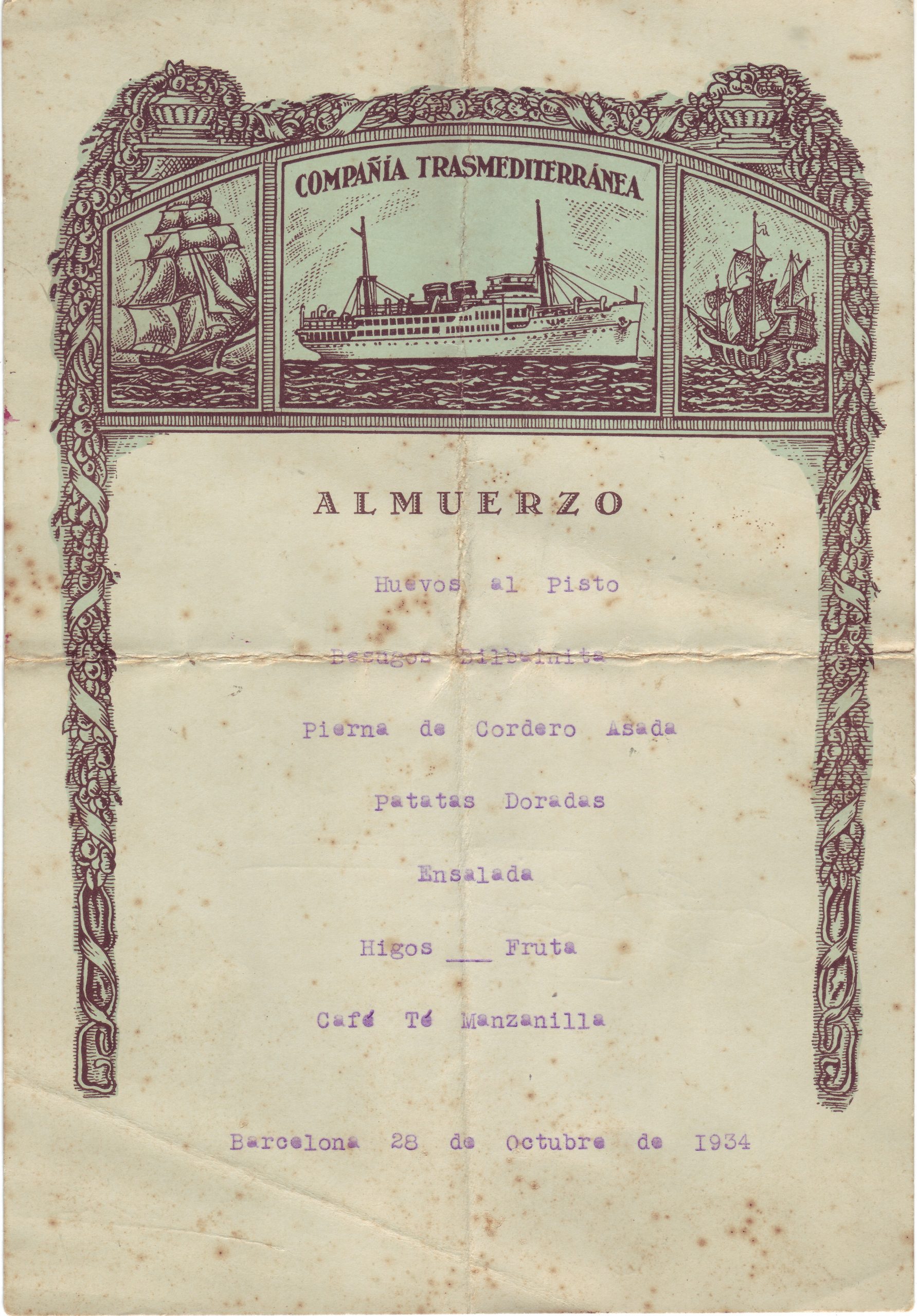 Menú del vaixell-presó Ciudad de Cádiz