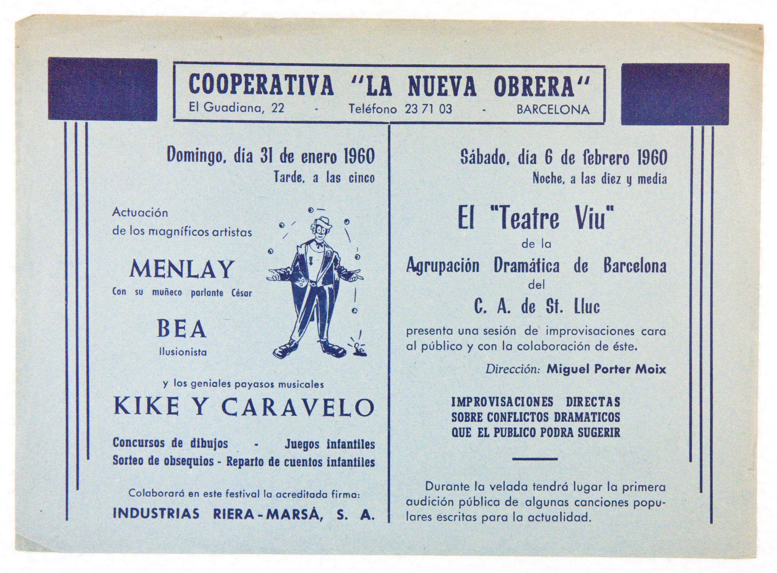 XXVII sessió del Teatre Viu, celebrada a la Cooperativa «La Nueva Obrera» de Barcelona